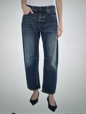 Madewell Dark Blue Wash Darted Barrel Leg Jeans